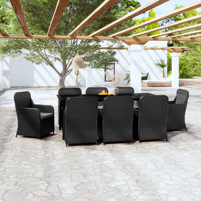 9 Piece Garden Dining Set with Cushions Black