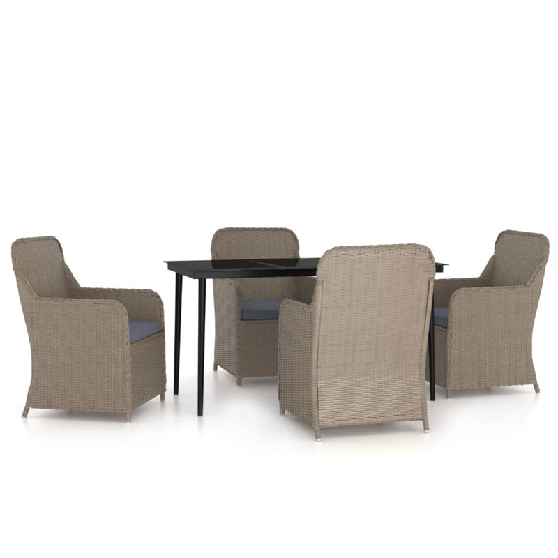 5 Piece Garden Dining Set with Cushions Brown