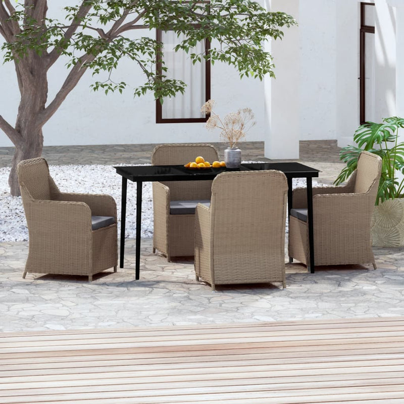 5 Piece Garden Dining Set with Cushions Brown