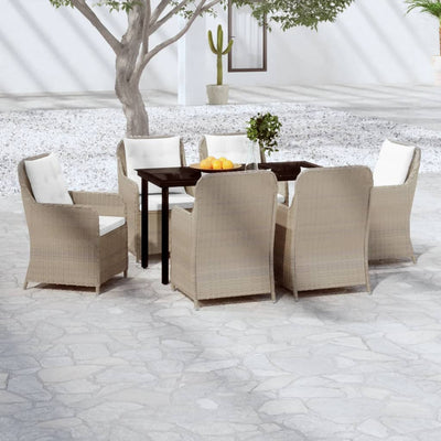 7 Piece Garden Dining Set Brown