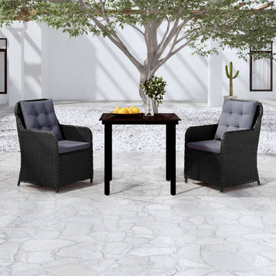 3 Piece Garden Dining Set Black