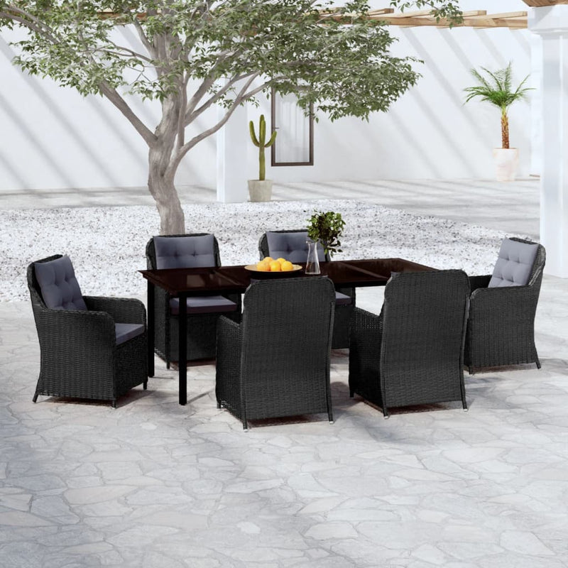 7 Piece Garden Dining Set Black