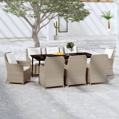 9 Piece Garden Dining Set Brown