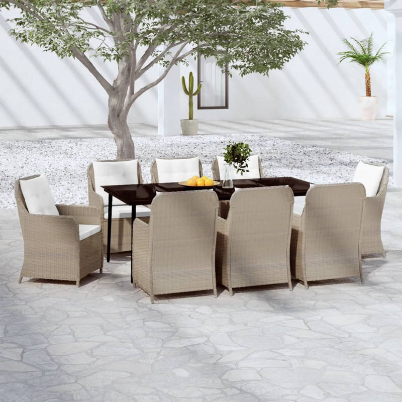 9 Piece Garden Dining Set Brown