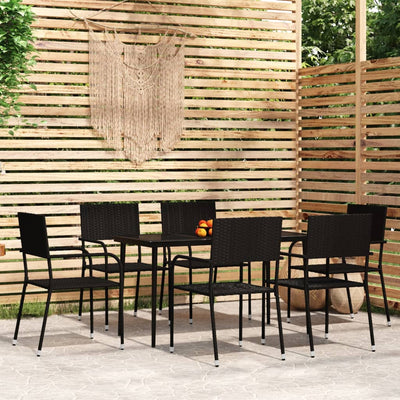 7 Piece Garden Dining Set Black