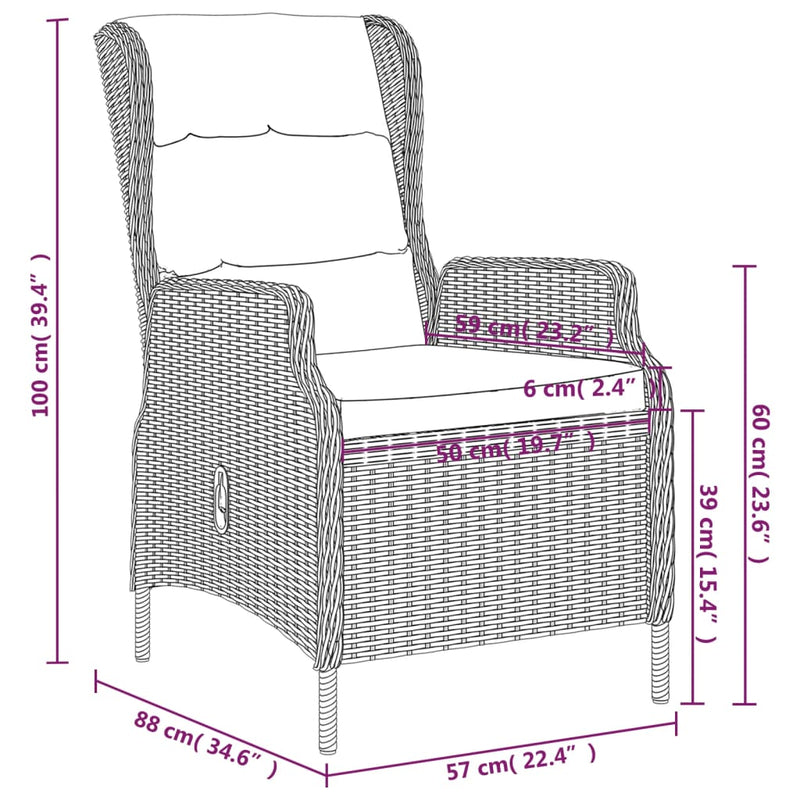 3 Piece Garden Dining Set Dark Grey