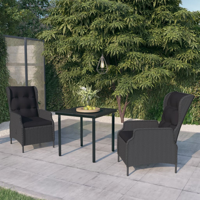 3 Piece Garden Dining Set Dark Grey