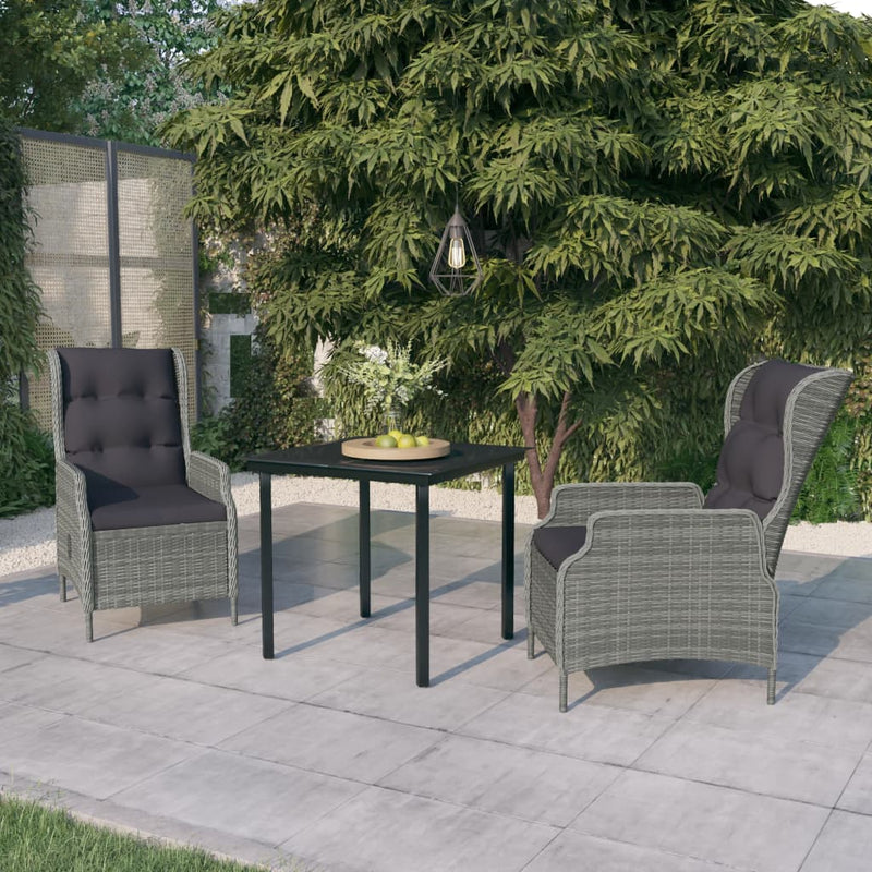 3 Piece Garden Dining Set Light Grey