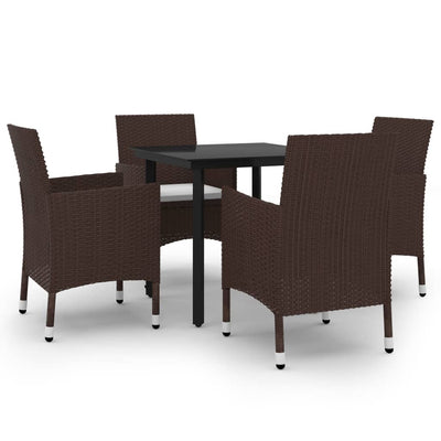 5 Piece Garden Dining Set Poly Rattan and Glass