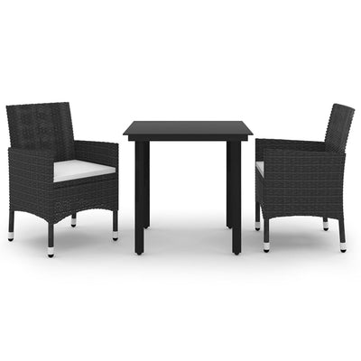 3 Piece Garden Dining Set Poly Rattan and Glass