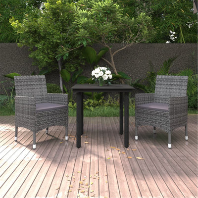 3 Piece Garden Dining Set Poly Rattan and Glass