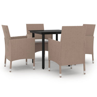 5 Piece Garden Dining Set with Cushions Poly Rattan and Black