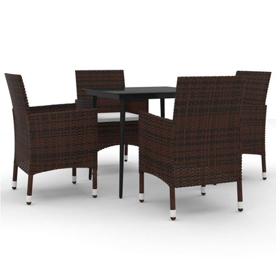 5 Piece Garden Dining Set with Cushions Poly Rattan and Glass