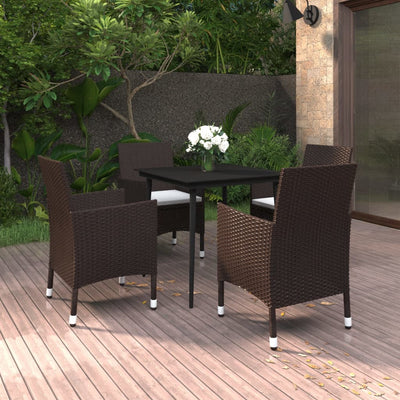 5 Piece Garden Dining Set with Cushions Poly Rattan and Glass