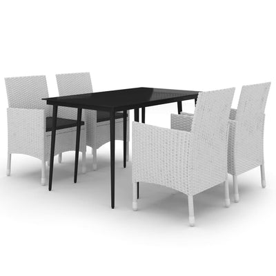 5 Piece Garden Dining Set with Cushions Poly Rattan and Glass