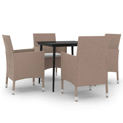 5 Piece Garden Dining Set with Cushions Poly Rattan and Glass