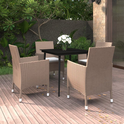 5 Piece Garden Dining Set with Cushions Poly Rattan and Glass