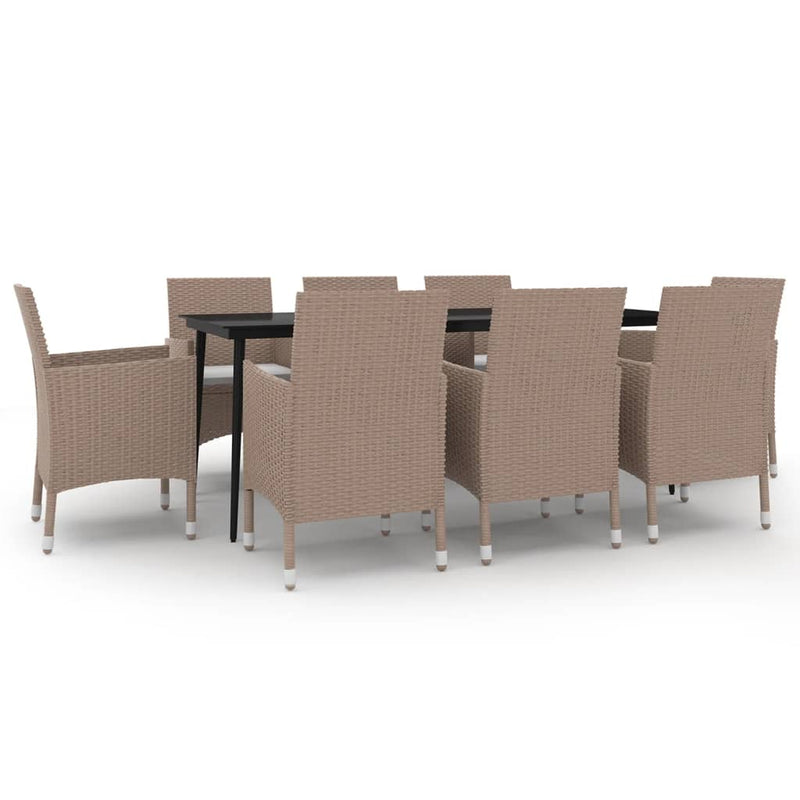 9 Piece Garden Dining Set with Cushions Poly Rattan and Glass