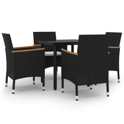 5 Piece Garden Dining Set with Cushions Poly Rattan and Glass