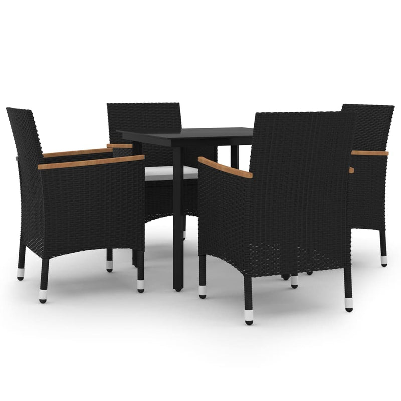 5 Piece Garden Dining Set with Cushions Poly Rattan and Glass