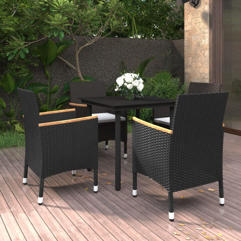 5 Piece Garden Dining Set with Cushions Poly Rattan and Glass