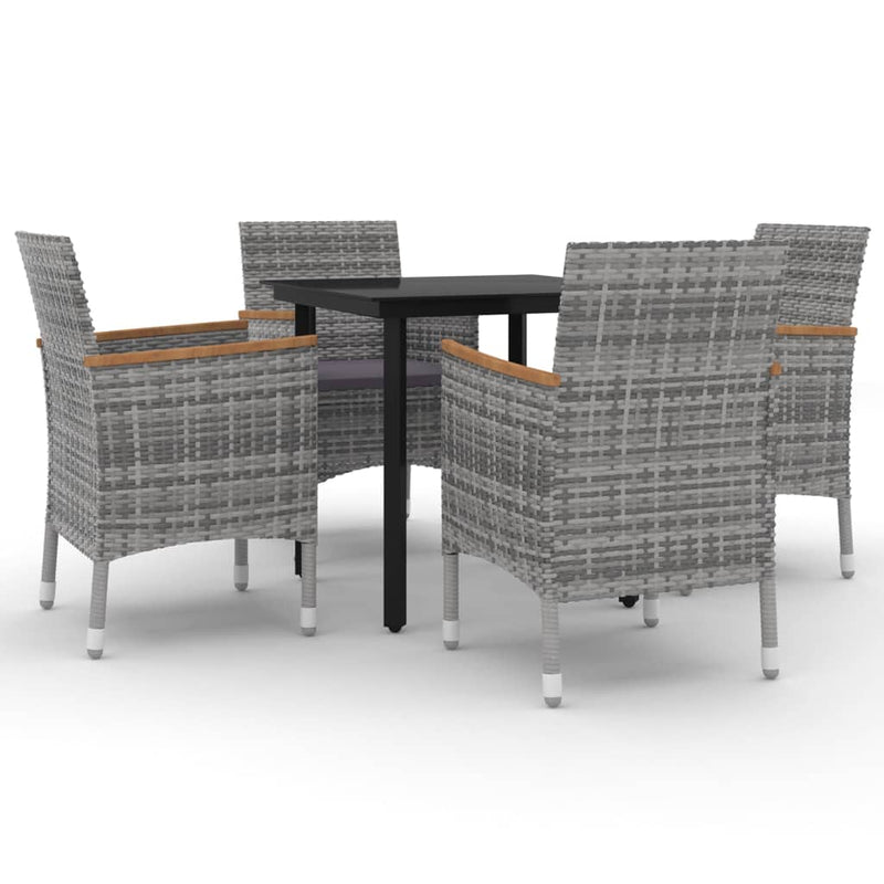 5 Piece Garden Dining Set with Cushions Poly Rattan and Glass