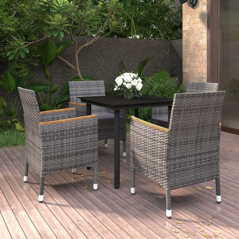 5 Piece Garden Dining Set with Cushions Poly Rattan and Glass