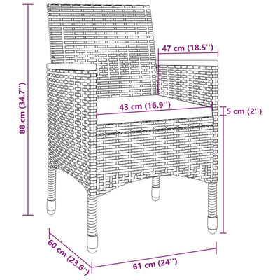 5 Piece Garden Dining Set with Cushions Poly Rattan and Glass