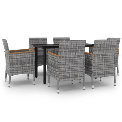 7 Piece Garden Dining Set with Cushions Poly Rattan and Glass