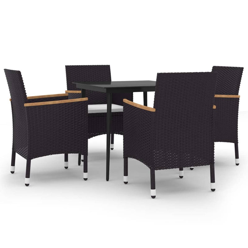 5 Piece Garden Dining Set with Cushions Poly Rattan and Glass