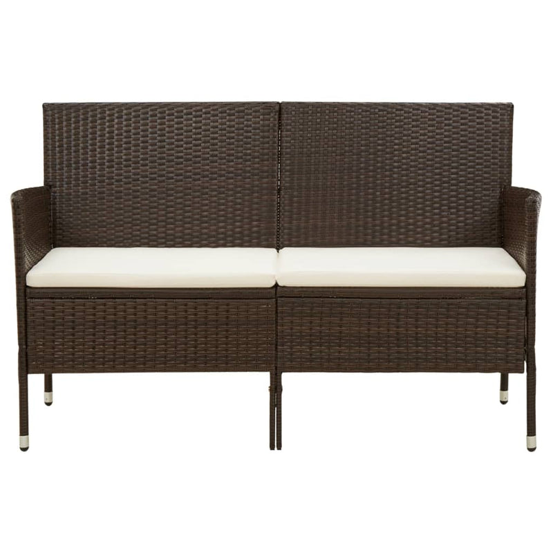 3-Seater Garden Sofa with Cushion Brown Poly Rattan