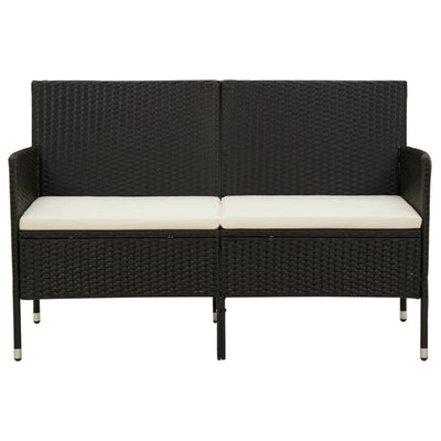 3-Seater Garden Sofa with Cushion Black Poly Rattan