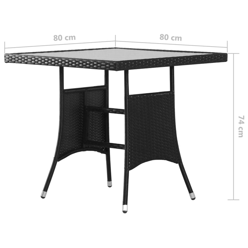 Garden Table Black 80x80x74 cm Poly Rattan