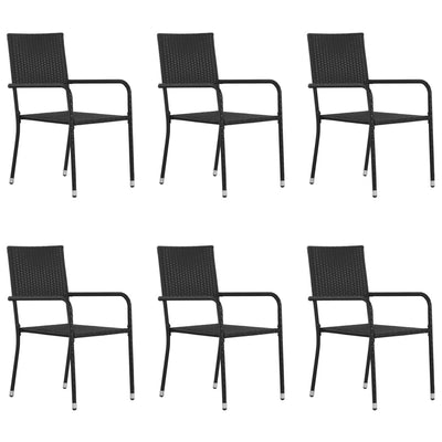 Garden Dining Chairs 6 pcs Stackable Black Poly Rattan