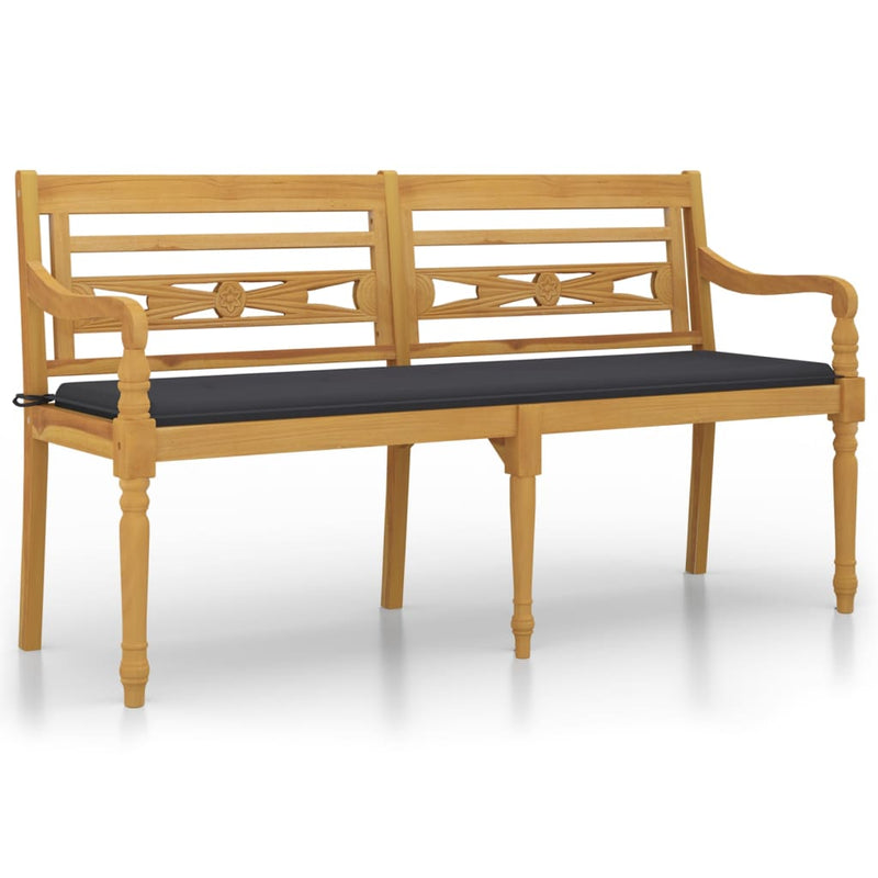 Batavia Bench with Anthracite Cushion 150 cm Solid Wood Teak