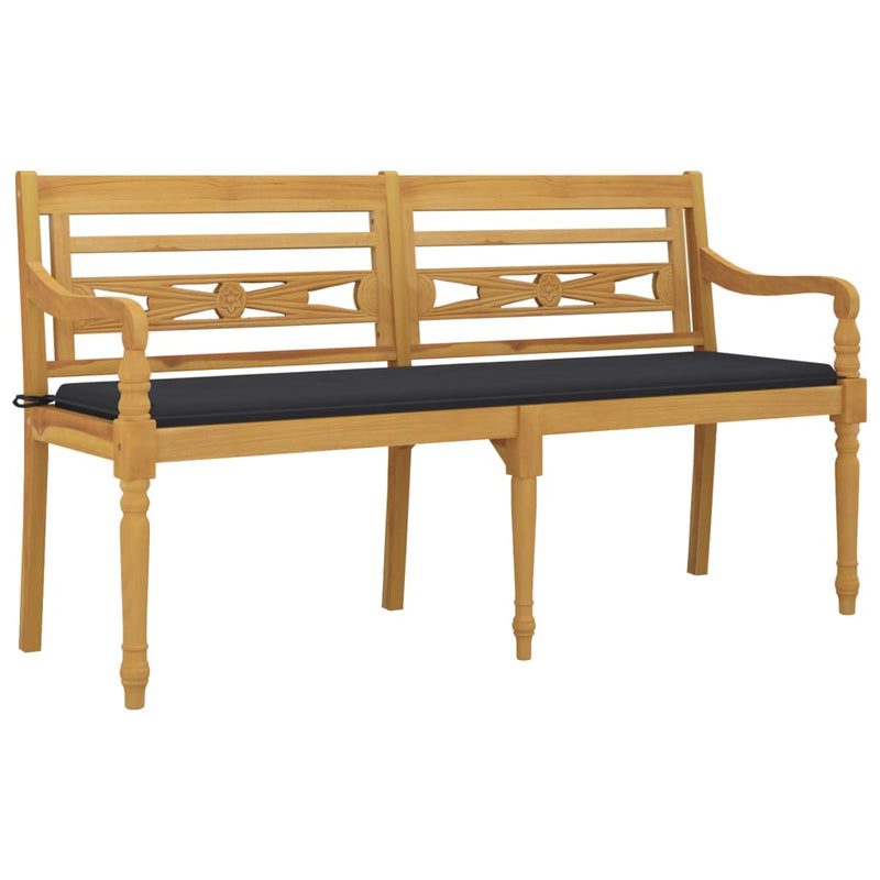 Batavia Bench with Anthracite Cushion 150 cm Solid Wood Teak