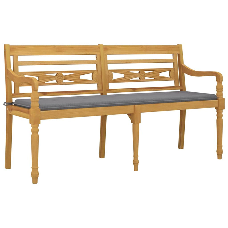 Batavia Bench with Grey Cushion 150 cm Solid Wood Teak