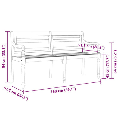 Batavia Bench with Grey Cushion 150 cm Solid Wood Teak