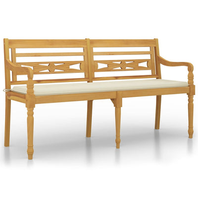 Batavia Bench with Cream Cushion 150 cm Solid Wood Teak