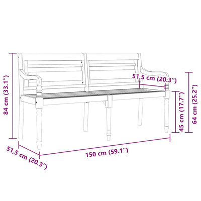 Batavia Bench with Cream Cushion 150 cm Solid Wood Teak