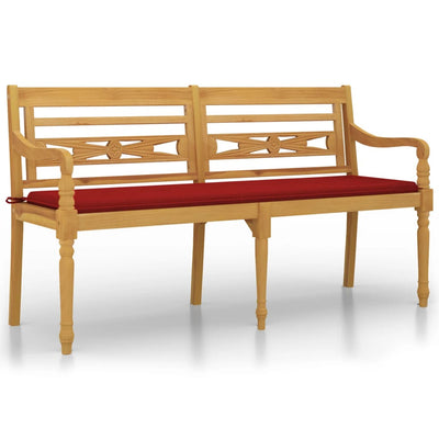 Batavia Bench with Red Cushion 150 cm Solid Wood Teak