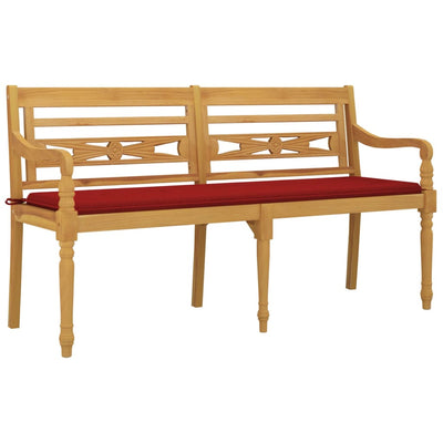 Batavia Bench with Red Cushion 150 cm Solid Wood Teak