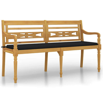 Batavia Bench with Black Cushion 150 cm Solid Wood Teak