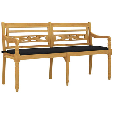 Batavia Bench with Black Cushion 150 cm Solid Wood Teak