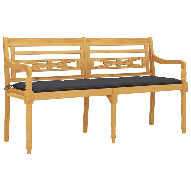 Batavia Bench with Anthracite Cushion 150 cm Solid Wood Teak