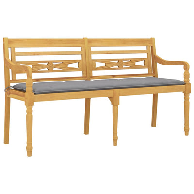 Batavia Bench with Grey Cushion 150 cm Solid Wood Teak