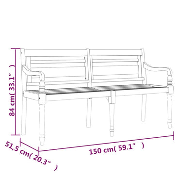 Batavia Bench with Grey Cushion 150 cm Solid Wood Teak