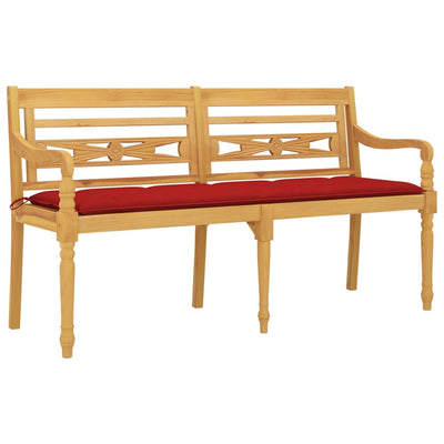 Batavia Bench with Red Cushion 150 cm Solid Wood Teak