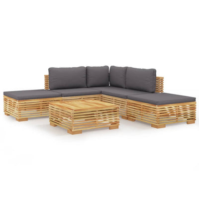 6 Piece Garden Lounge Set with Cushions Solid Wood Teak