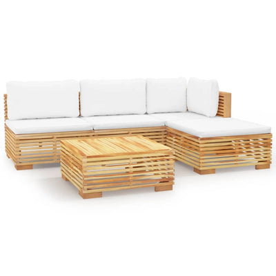 5 Piece Garden Lounge Set with Cushions Solid Wood Teak